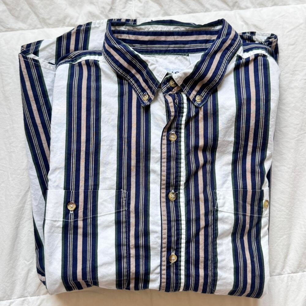 Vintage 90s Basic Editions Striped Button Down Sh… - image 1